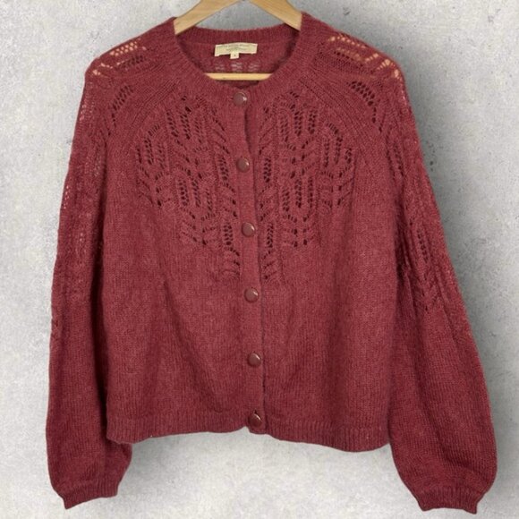 Sezane Tonio Mohair Merino Wool Sweater Cardigan Knit Berry Size Small French S - Picture 12 of 14